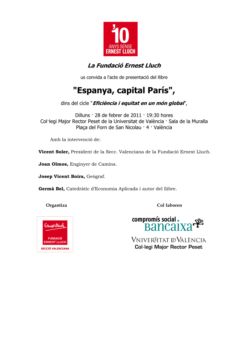 Cartell de presentació del llibre "Espanya, capital París"